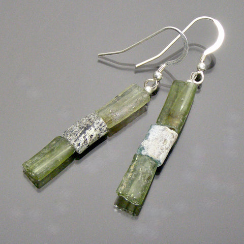 sage tone 3 piece roman glass earrings on French wires