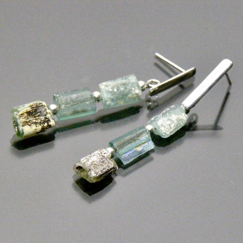 small 3 piece roman glass earrings on elegant posts