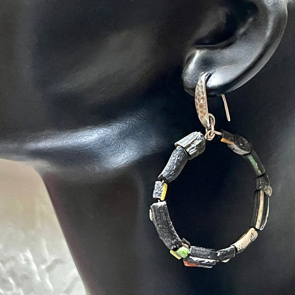 charcoal colored roman glass hoops on French wires