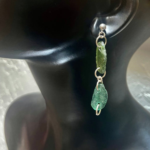 dangly lagoon tone roman glass earrings on posts