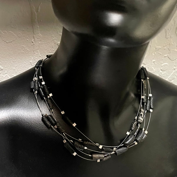 black roman glass necklace multi layered