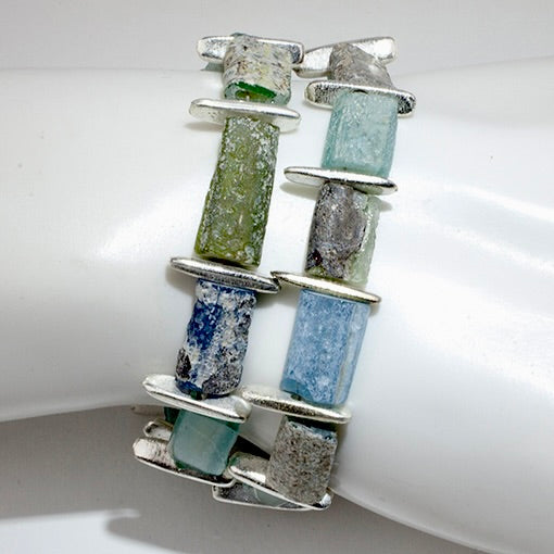 aqua colored roman glass bracelet 2 str