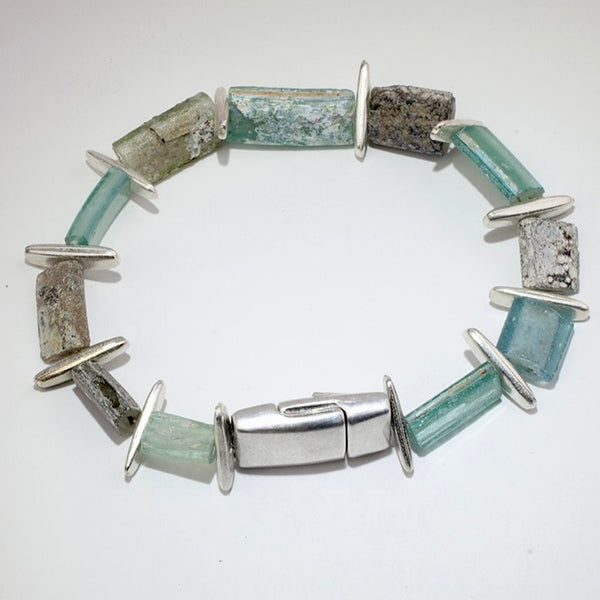 aqua colored roman glass bracelet 1 str.