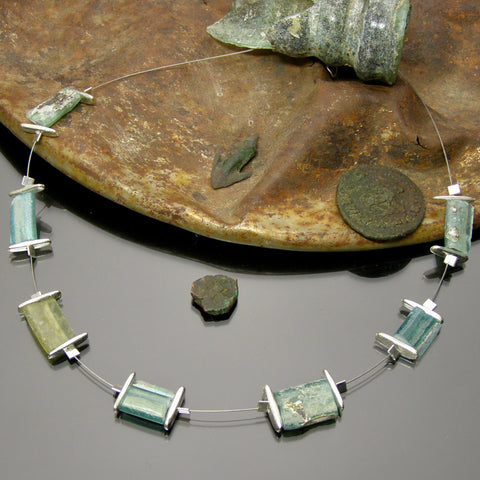 pastel colored 7 rectangular roman glass bead necklace