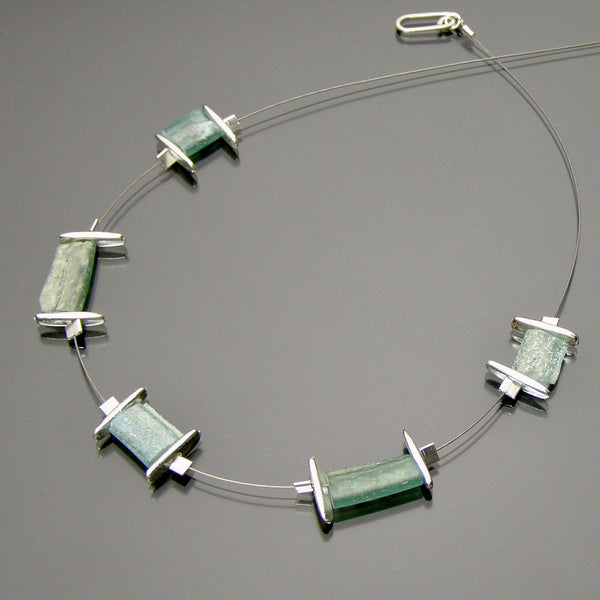 pastel colored 5 rectangular roman glass bead necklace