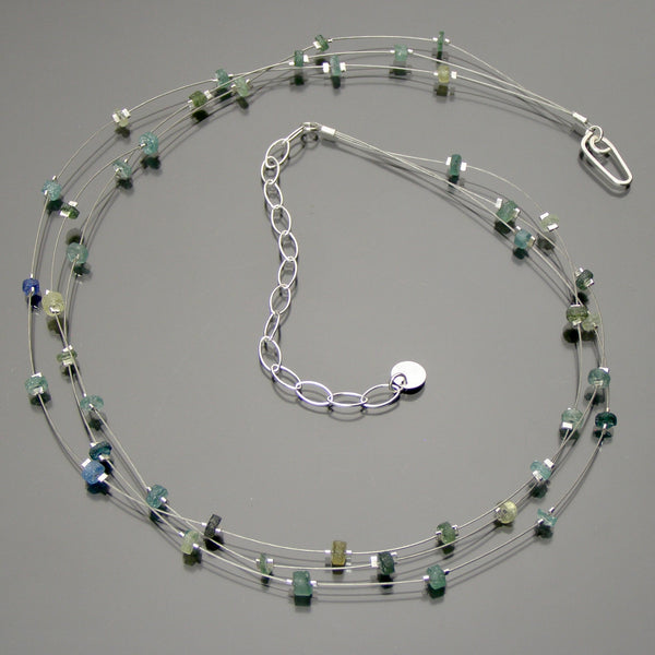 pastel colored  tiny beads on 3 strand necklace