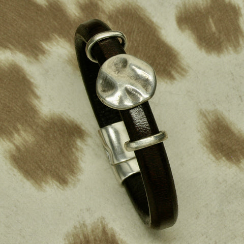 men's bracelet solid black leather