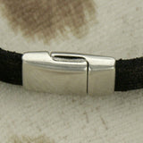 men's bracelet black flat Italian leather with large silver center piece