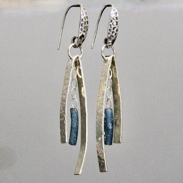 rare blue colored roman glass dangles on french wires