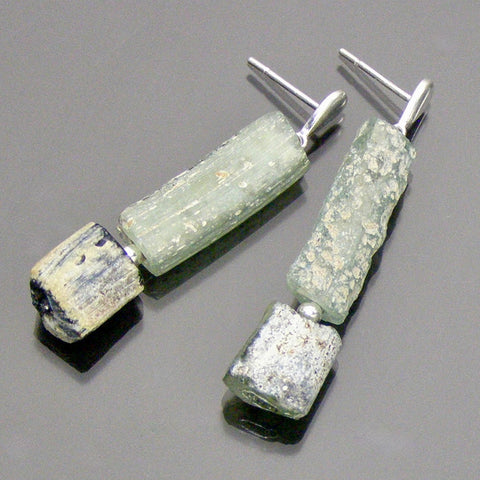 2 piece pale sage colored roman glass earrings on drop posts