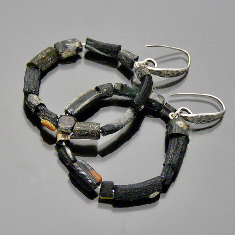 charcoal colored roman glass hoops on French wires