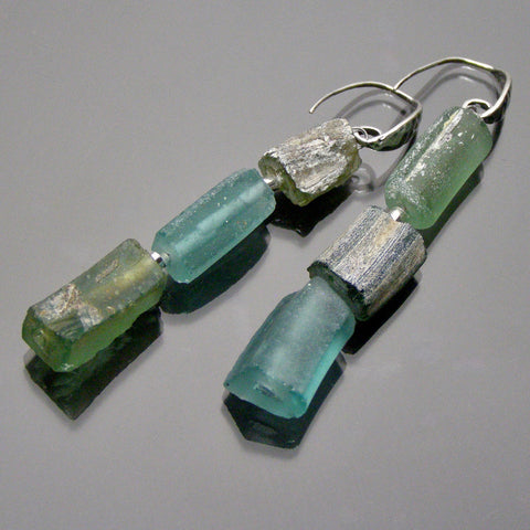 Avantgarde roman glass earrings on handhammered french wires