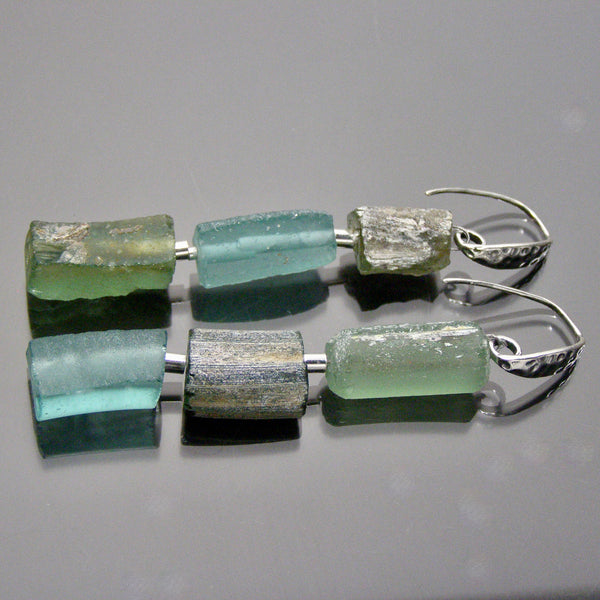 Avantgarde roman glass earrings on handhammered french wires