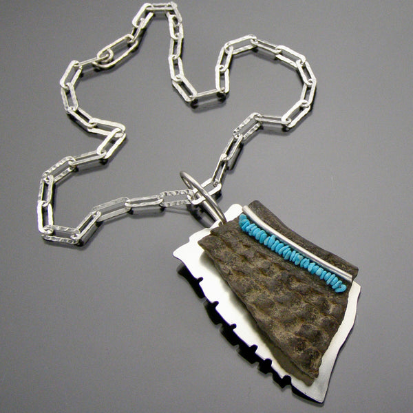 large anasazi pendant with Turquoise on sterling silver