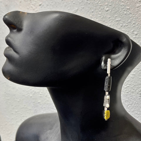 black roman glass earrings on posts