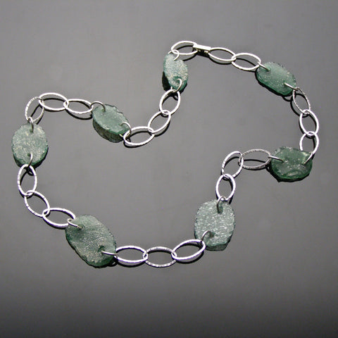sage tone roman glass chain link necklace